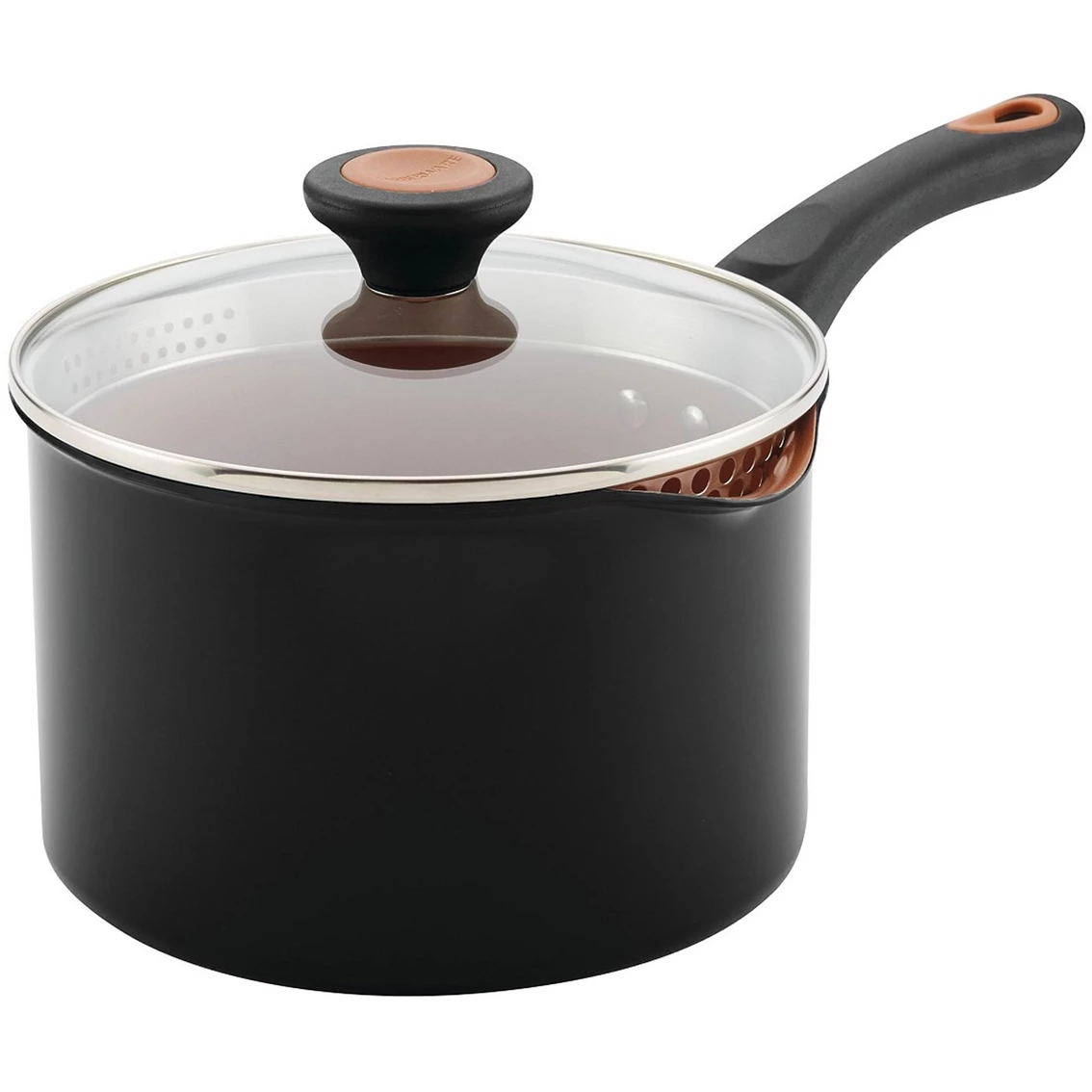 New ๐ Farberware Glide Copper Ceramic 3 Qt. Nonstick Straining Saucepan โจ