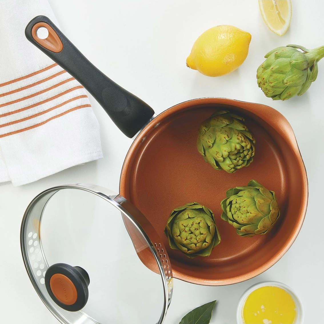 New ๐ Farberware Glide Copper Ceramic 3 Qt. Nonstick Straining Saucepan โจ - Image 5