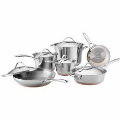 Best Sale 🔥 Anolon Nouvelle Copper Stainless Steel 11 Pc. Cookware Set 👏