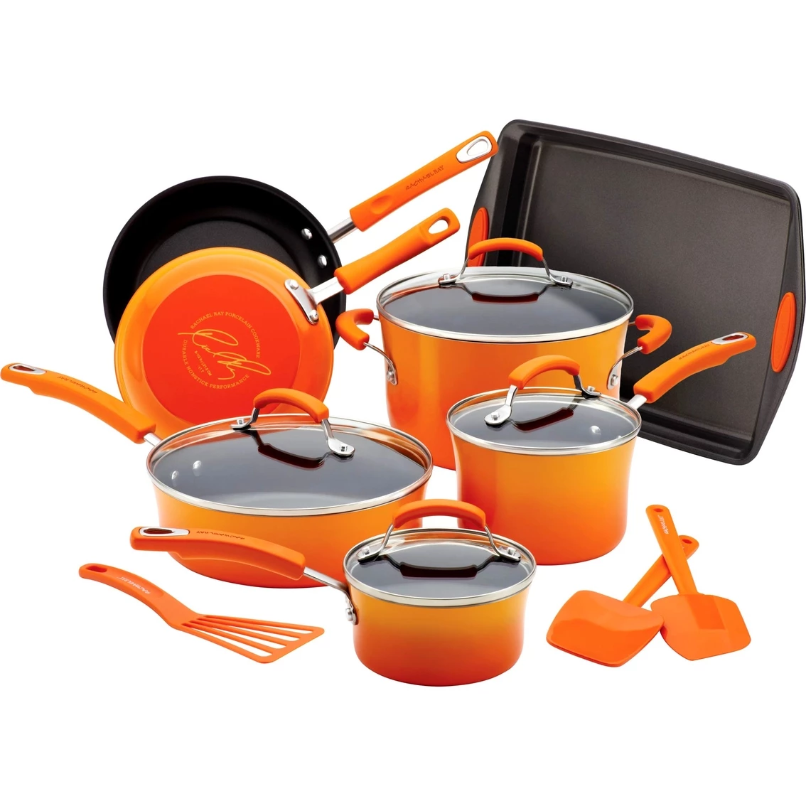 Cheap ๐ Rachael Ray Porcelain Nonstick 14 Pc. Cookware Set With Bakeware And Tools ๐