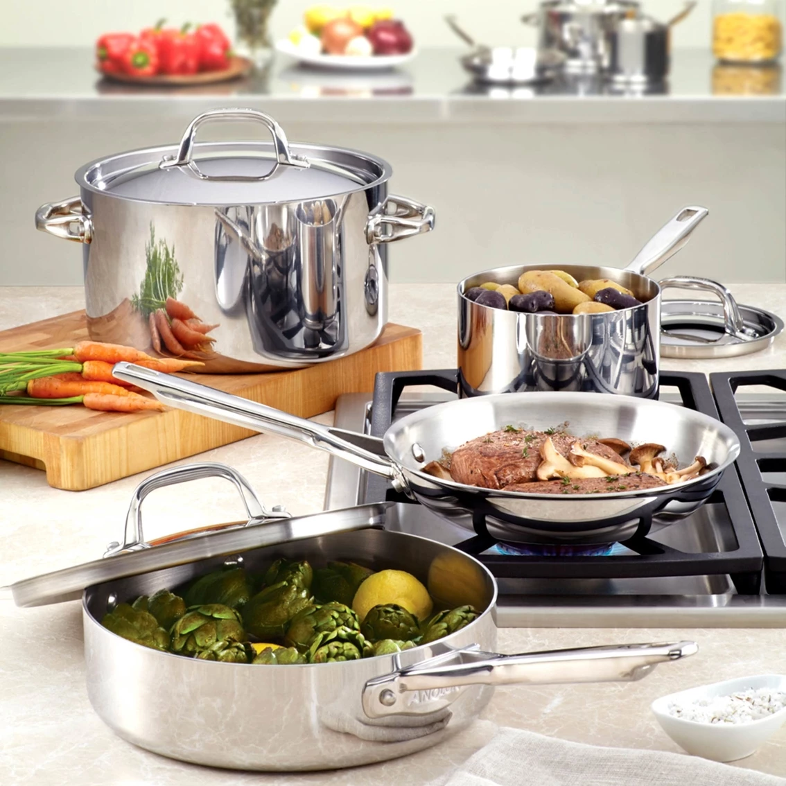 Brand new โญ Alfay Designs Anolon Tri Ply Clad Stainless Steel 12 Pc. Cookware Set ๐ - Image 4
